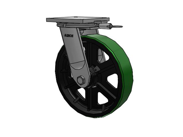 95 Series TRL Top Plate Swivel Caster with 16 x 4 Green Tread on Black Cast Iron Core PY - Polyurethane (Cast Iron Core) Wheel