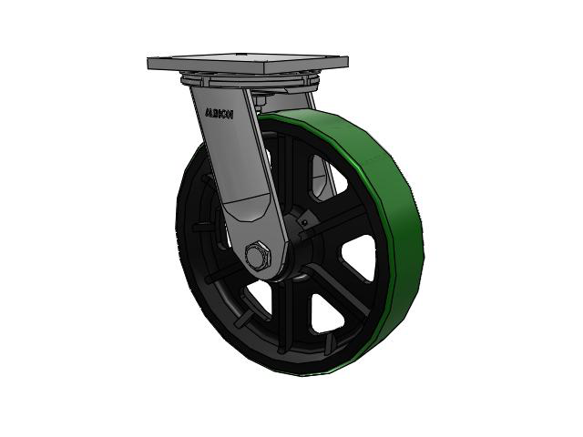 95 Series TRL Top Plate Swivel Caster with 16 x 4 Green Tread on Black Cast Iron Core PY - Polyurethane (Cast Iron Core) Wheel