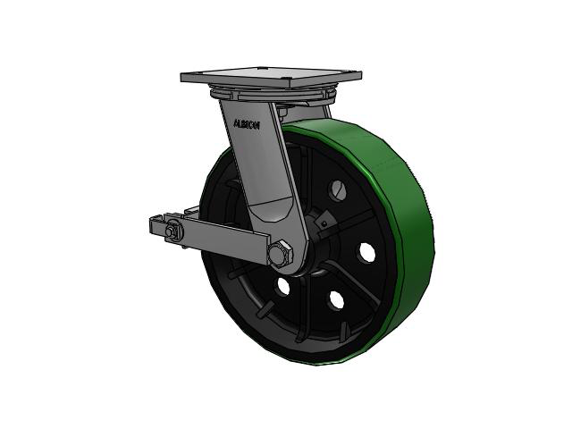 95 Series BBL Top Plate Swivel Caster with 16 x 5 Green Tread on Black Cast Iron Core PY - Polyurethane (Cast Iron Core) Wheel and Poly Cam Brake
