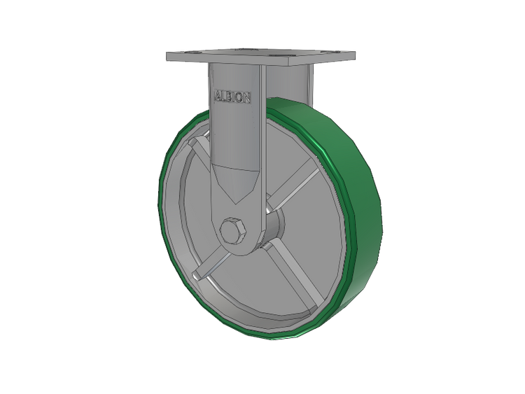 16 Series Top Plate Rigid Caster with 8 x 2 Green Tread on Silver Cast Iron Core PI - Polyurethane (Cast Iron Core) Wheel