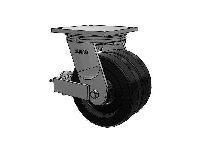 95 Series BBL Top Plate Swivel Caster with 10 x 6 Black Phenolic Resin TM - Phenolic Wheel and Face Brake