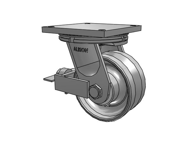 95 Series TRL Top Plate Swivel Caster with 8 x 4 Clear Coat Enamel VF - Drop-Forged Steel V-Groove Wheel and Face Brake