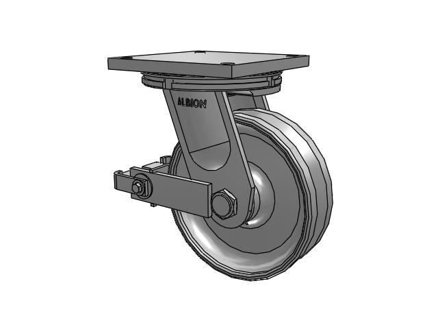 95 Series TRL Top Plate Swivel Caster with 10 x 3 Clear Coat Enamel VF - Drop-Forged Steel V-Groove Wheel and Poly Cam Brake