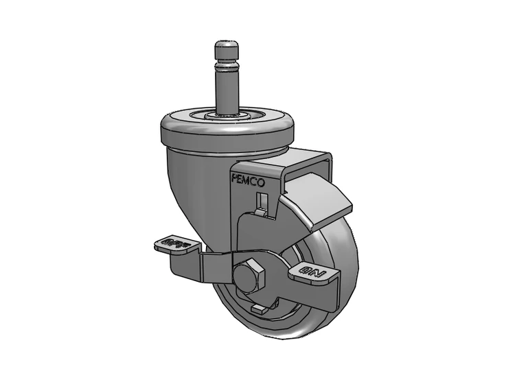 A-Line 1 1/4 Inch Wide Casters Grip Ring Stem Caster with 3 x 1.25 Thermo-Rubber (TPR) Wheel and Side Tread Lock Brake