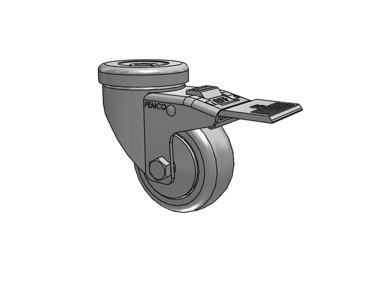 A-Line 1 1/4 Inch Wide Casters Hollow Kingpin Caster with 3 x 1.25 Thermo-Urethane (TPU) Wheel and Total Lock Brake