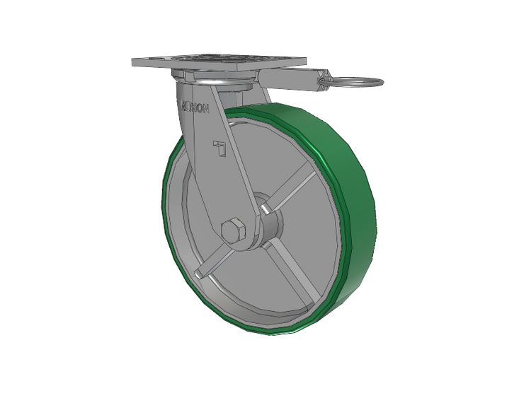 16 Series Top Plate Swivel Caster with 8 x 2 Green Tread on Silver Cast Iron Core PI - Polyurethane (Cast Iron Core) Wheel