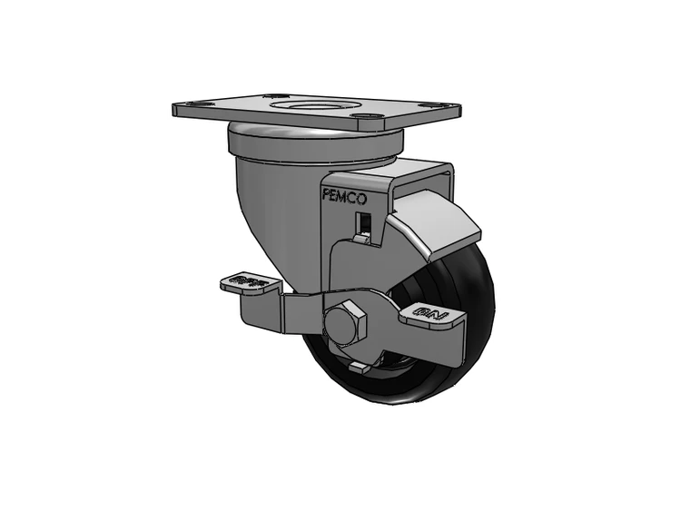 A-Line 1 1/4 Inch Wide Casters Top Plate Swivel Caster with 3 x 1.25 Polyolefin (POD) Wheel and Side Tread Lock Brake
