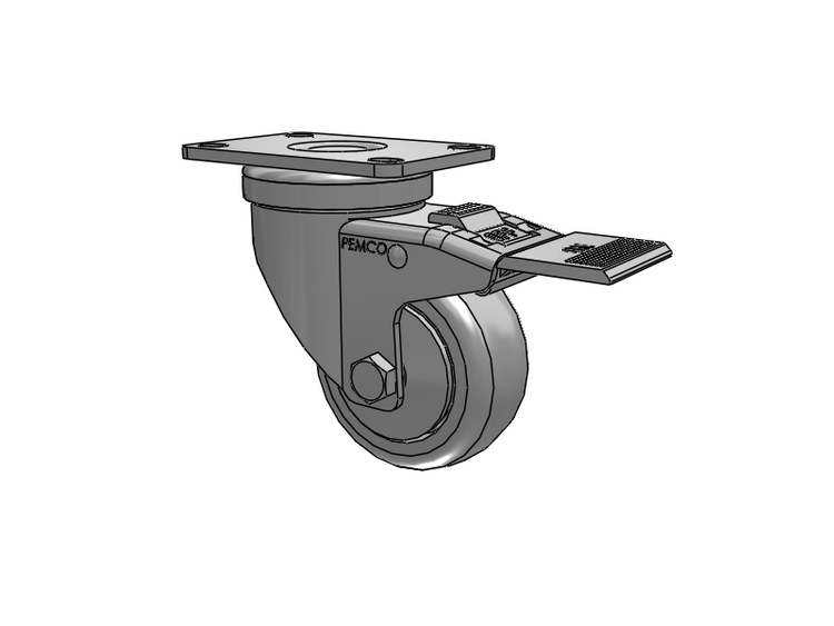 A-Line 1 1/4 Inch Wide Casters Top Plate Swivel Caster with 3 x 1.25 Thermo-Urethane (TPU) Wheel and Total Lock Brake