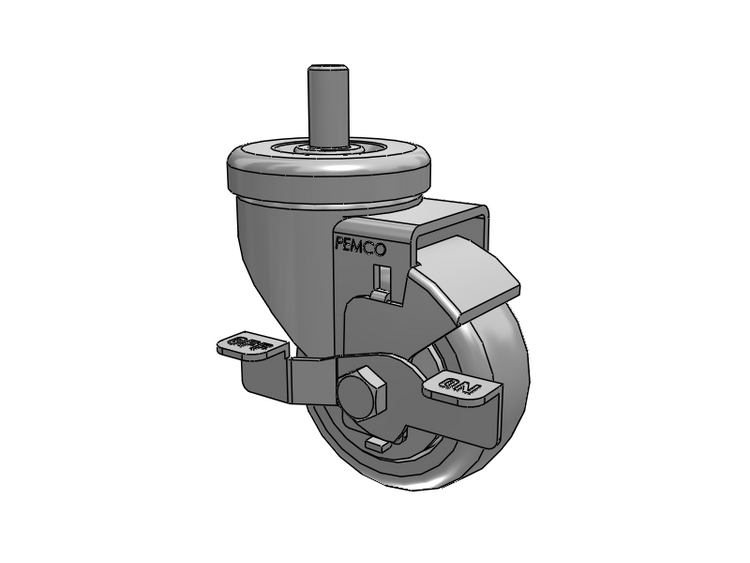 A-Line 1 1/4 Inch Wide Casters Threaded Stem Caster with 3 x 1.25 Thermo-Urethane (TPU) Wheel and Side Tread Lock Brake