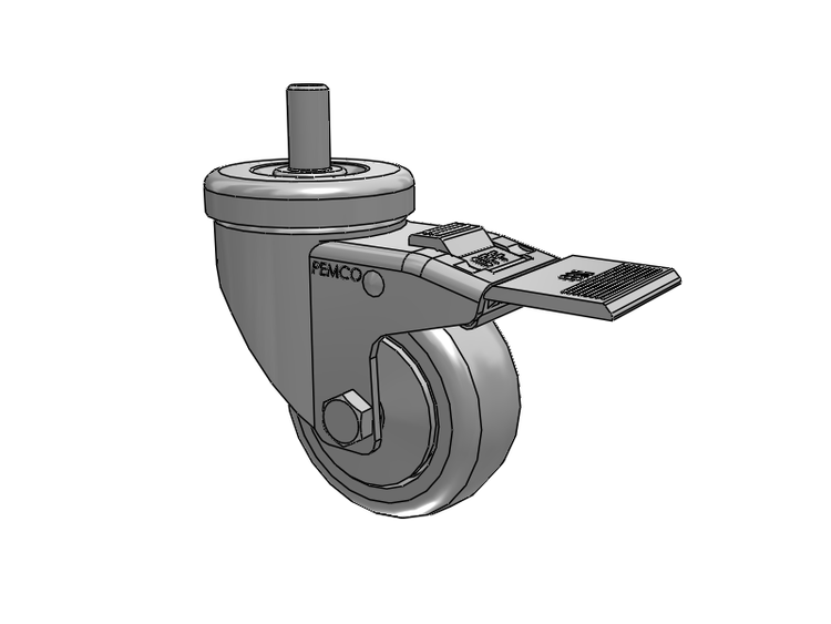 A-Line 1 1/4 Inch Wide Casters Threaded Stem Caster with 3 x 1.25 Thermo-Urethane (TPU) Wheel and Total Lock Brake