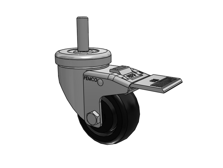 A-Line 1 1/4 Inch Wide Casters Threaded Stem Caster with 3 x 1.25 Polyolefin (POD) Wheel and Total Lock Brake
