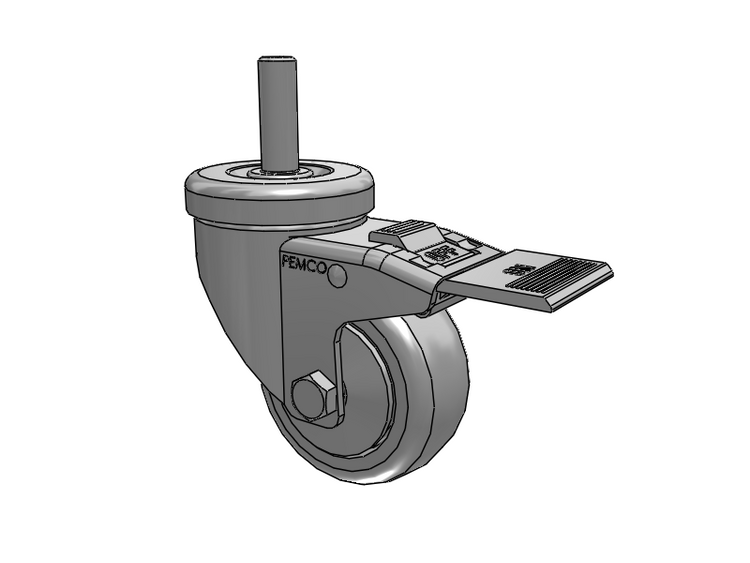 A-Line 1 1/4 Inch Wide Casters Threaded Stem Caster with 3 x 1.25 Thermo-Urethane (TPU) Wheel and Total Lock Brake