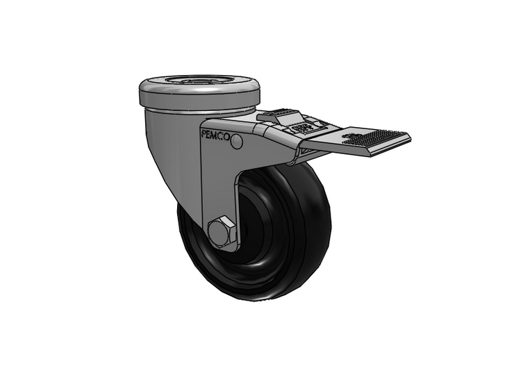 A-Line 1 1/4 Inch Wide Casters Hollow Kingpin Caster with 3.5 x 1.25 Polyolefin (POD) Wheel and Total Lock Brake