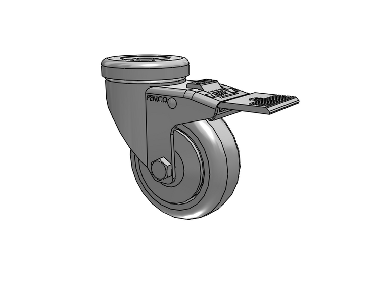 A-Line 1 1/4 Inch Wide Casters Hollow Kingpin Caster with 3.5 x 1.25 Thermo-Urethane (TPU) Wheel and Total Lock Brake