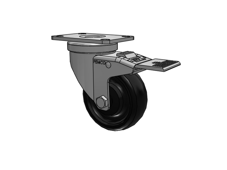 A-Line 1 1/4 Inch Wide Casters Top Plate Swivel Caster with 3.5 x 1.25 Polyolefin (POD) Wheel and Total Lock Brake