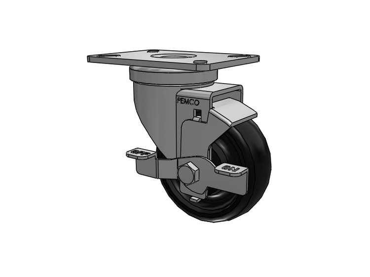 A-Line 1 1/4 Inch Wide Casters Top Plate Swivel Caster with 3.5 x 1.25 Polyolefin (POD) Wheel and Side Tread Lock Brake