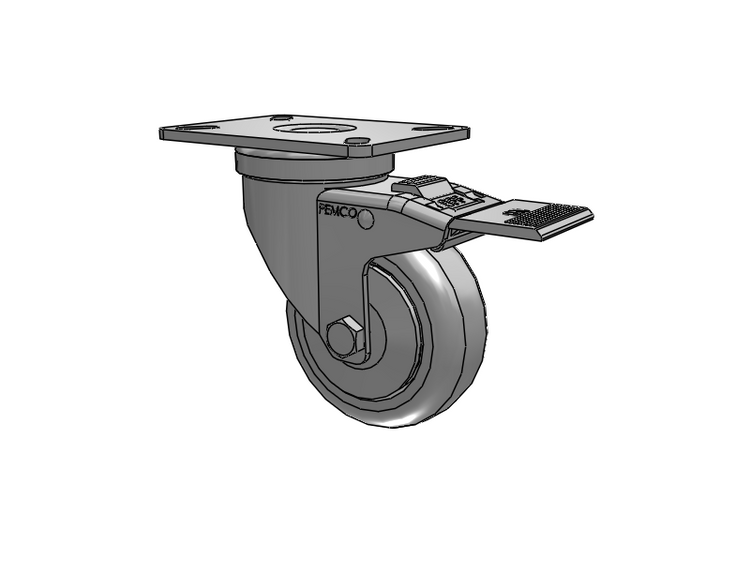 A-Line 1 1/4 Inch Wide Casters Top Plate Swivel Caster with 3.5 x 1.25 Thermo-Urethane (TPU) Wheel and Total Lock Brake