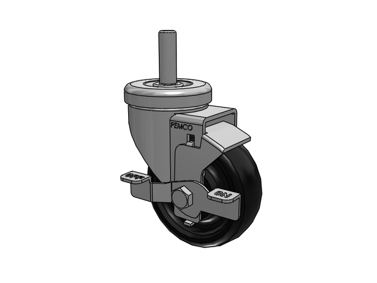 A-Line 1 1/4 Inch Wide Casters Threaded Stem Caster with 3.5 x 1.25 Polyolefin (POD) Wheel and Side Tread Lock Brake