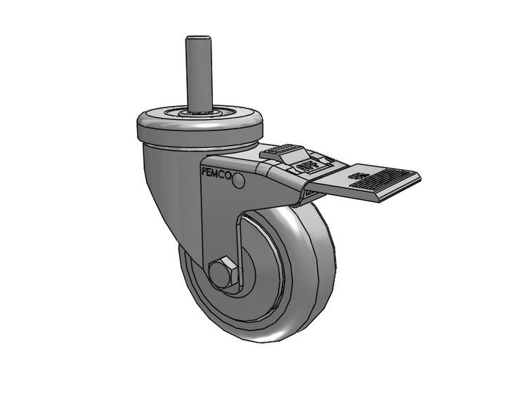 A-Line 1 1/4 Inch Wide Casters Threaded Stem Caster with 3.5 x 1.25 Thermo-Rubber (TPR) Wheel and Total Lock Brake
