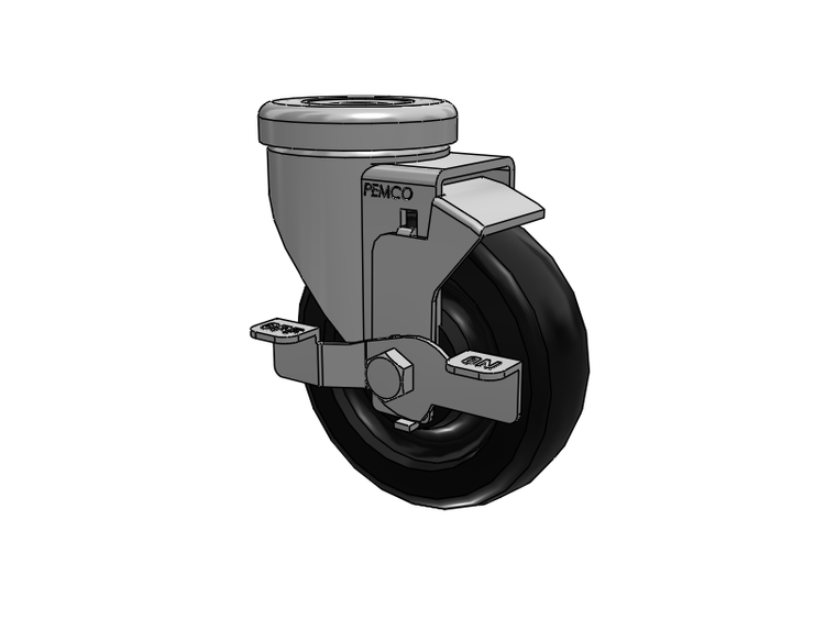 A-Line 1 1/4 Inch Wide Casters Hollow Kingpin Caster with 4 x 1.25 Polyolefin (POD) Wheel and Side Tread Lock Brake