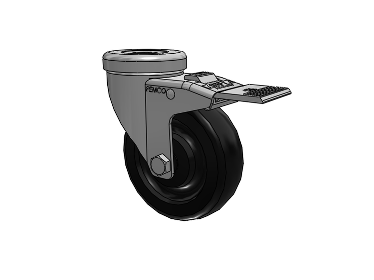 A-Line 1 1/4 Inch Wide Casters Hollow Kingpin Caster with 4 x 1.25 Polyolefin (POD) Wheel and Total Lock Brake