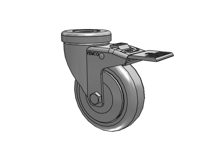 A-Line 1 1/4 Inch Wide Casters Hollow Kingpin Caster with 4 x 1.25 Thermo-Rubber (TPR) Wheel and Total Lock Brake