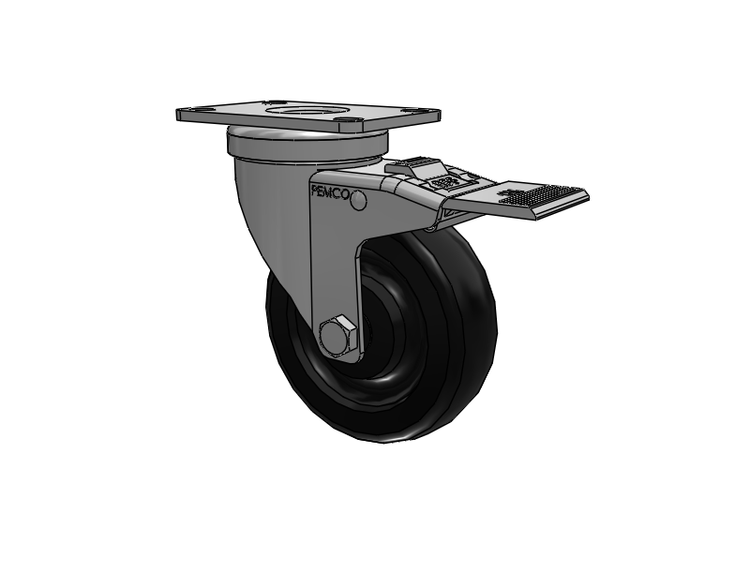 A-Line 1 1/4 Inch Wide Casters Top Plate Swivel Caster with 4 x 1.25 Polyolefin (POD) Wheel and Total Lock Brake