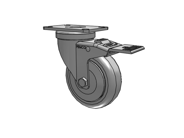 A-Line 1 1/4 Inch Wide Casters Top Plate Swivel Caster with 4 x 1.25 Thermo-Rubber (TPR) Wheel and Total Lock Brake