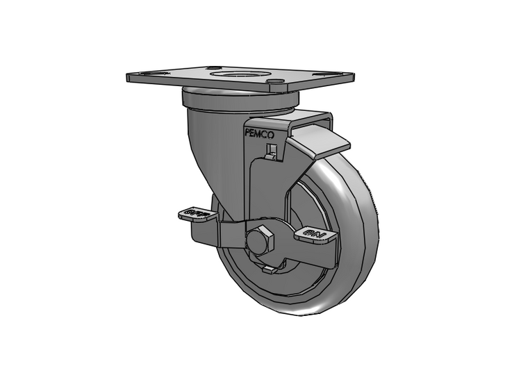 A-Line 1 1/4 Inch Wide Casters Top Plate Swivel Caster with 4 x 1.25 Thermo-Rubber (TPR) Wheel and Side Tread Lock Brake
