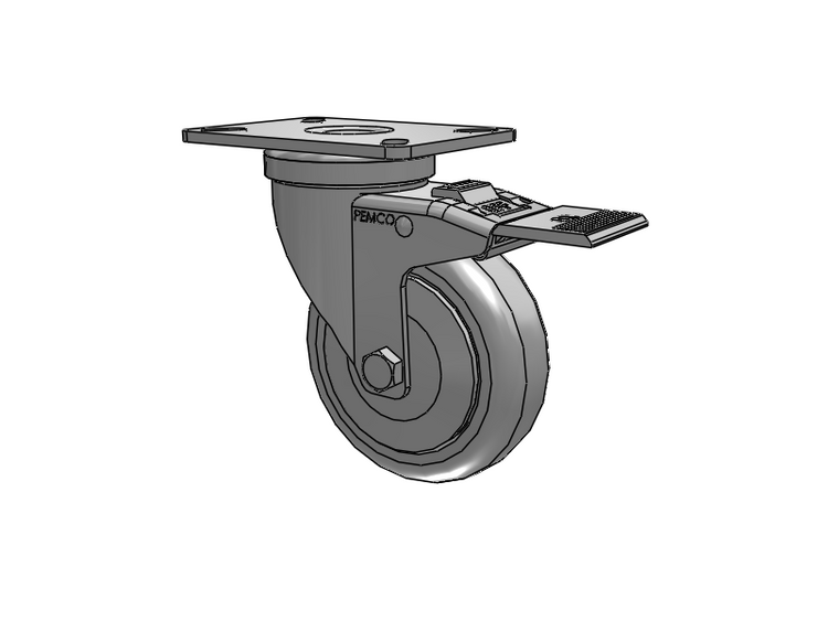 A-Line 1 1/4 Inch Wide Casters Top Plate Swivel Caster with 4 x 1.25 Thermo-Urethane (TPU) Wheel and Total Lock Brake