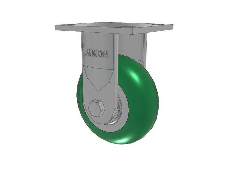 16 Series Top Plate Rigid Caster with 5 x 2 Green Tread on Aluminum Core PM - Round Polyurethane (Aluminum Core) Wheel