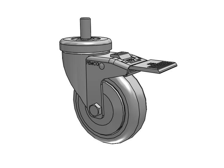 A-Line 1 1/4 Inch Wide Casters Threaded Stem Caster with 4 x 1.25 Thermo-Rubber (TPR) Wheel and Total Lock Brake