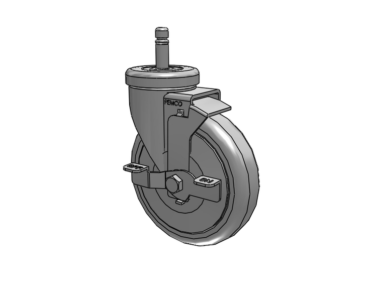 A-Line 1 1/4 Inch Wide Casters Grip Ring Stem Caster with 5 x 1.25 Thermo-Urethane (TPU) Wheel and Side Tread Lock Brake