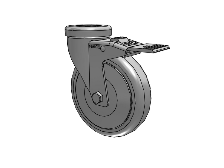 A-Line 1 1/4 Inch Wide Casters Hollow Kingpin Caster with 5 x 1.25 Thermo-Rubber (TPR) Wheel and Total Lock Brake