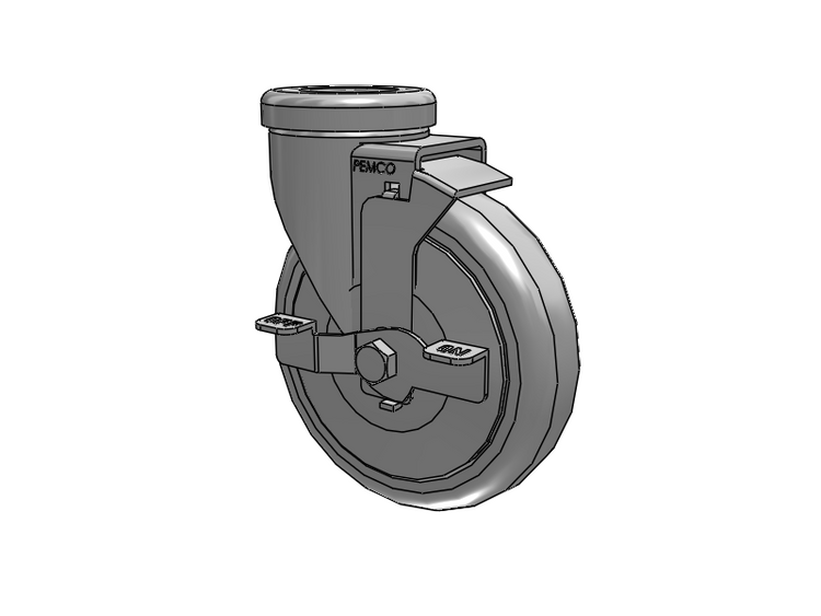 A-Line 1 1/4 Inch Wide Casters Hollow Kingpin Caster with 5 x 1.25 Thermo-Urethane (TPU) Wheel and Side Tread Lock Brake