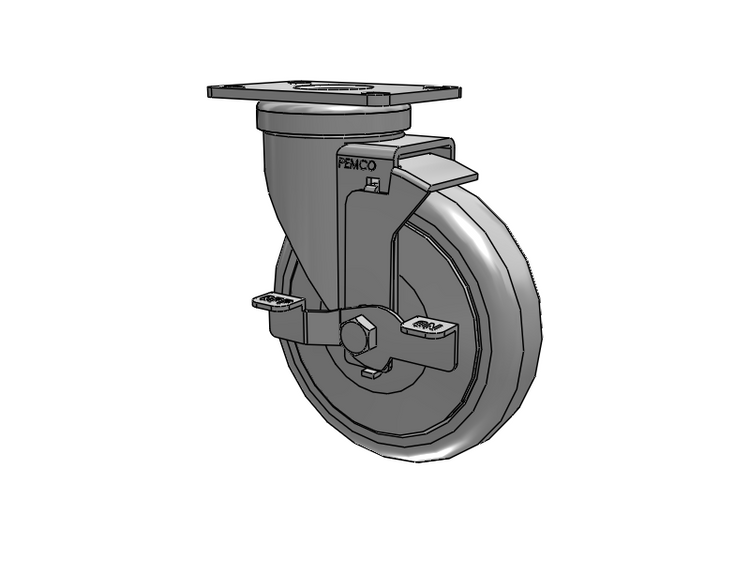 A-Line 1 1/4 Inch Wide Casters Top Plate Swivel Caster with 5 x 1.25 Thermo-Urethane (TPU) Wheel and Side Tread Lock Brake