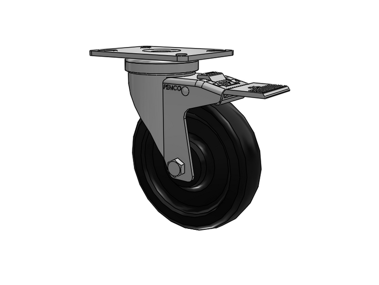 A-Line 1 1/4 Inch Wide Casters Top Plate Swivel Caster with 5 x 1.25 Polyolefin (POD) Wheel and Total Lock Brake