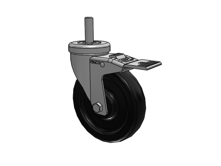 A-Line 1 1/4 Inch Wide Casters Threaded Stem Caster with 5 x 1.25 Polyolefin (POD) Wheel and Total Lock Brake