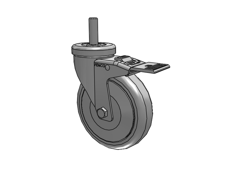 A-Line 1 1/4 Inch Wide Casters Threaded Stem Caster with 5 x 1.25 Thermo-Urethane (TPU) Wheel and Total Lock Brake