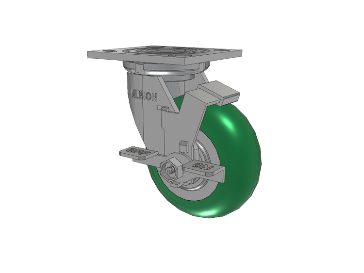 16 Series Top Plate Swivel Caster with 5 x 2 Green Tread on Aluminum Core PM - Round Polyurethane (Aluminum Core) Wheel and Face Brake