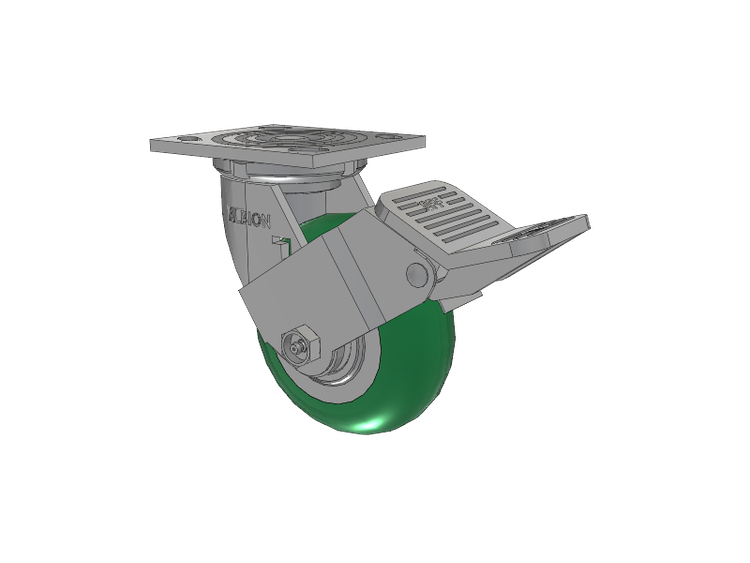 16 Series Top Plate Swivel Caster with 5 x 2 Green Tread on Aluminum Core PM - Round Polyurethane (Aluminum Core) Wheel and Face Brake