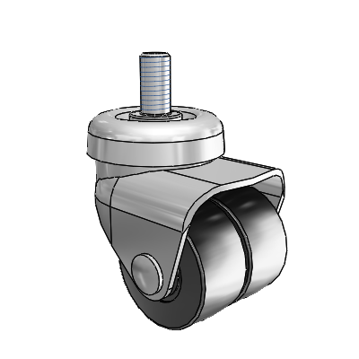 BDS/BDR Threaded Stem Bright Chrome Swivel Caster with 2 x 1 Black Glass Filled Nylon Wheel