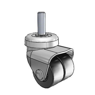 BDS/BDR Threaded Stem Bright Chrome Swivel Caster with 2 x 1 Black Glass Filled Nylon Wheel