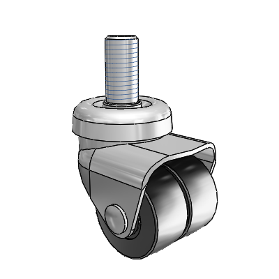 BDS/BDR Threaded Stem Bright Chrome Swivel Caster with 2 x 1 Black Glass Filled Nylon Wheel