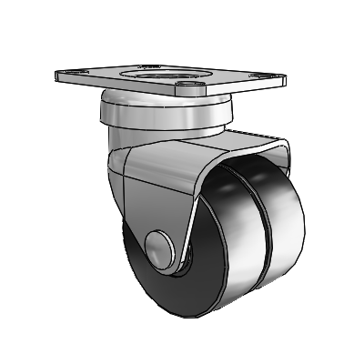 BDS/BDR Top Plate Bright Chrome Swivel Caster with 2.5 x 1 Black Glass Filled Nylon Wheel