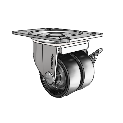 00 Series Top Plate Bright Chrome Swivel Caster with 2 x .8125 Black Polyolefin Wheel and Side Brake