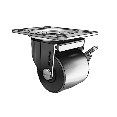 00 Series Top Plate Black Oxide Swivel Caster with 2 x 1.8125 Black Polyolefin Wheel and Side Brake