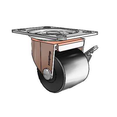 00 Series Top Plate Copper Oxide Swivel Caster with 2 x 1.8125 Black Polyolefin Wheel and Side Brake