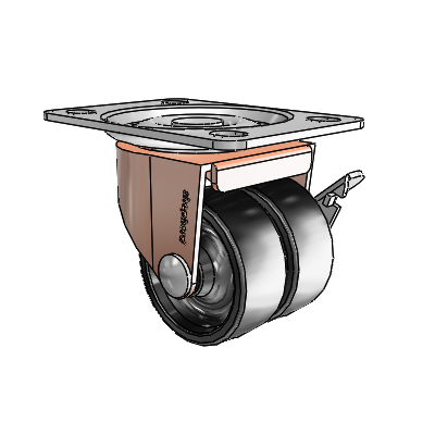 00 Series Top Plate Copper Oxide Swivel Caster with 2 x .8125 Black Polyolefin Wheel and Side Brake