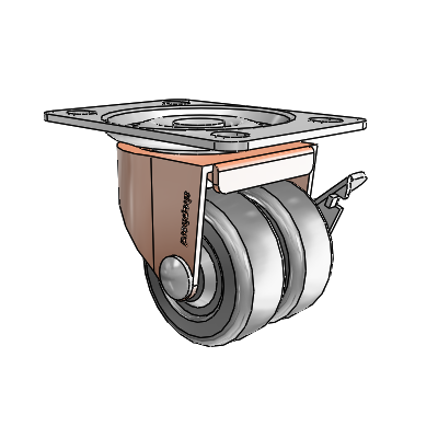 00 Series Top Plate Copper Oxide Swivel Caster with 2 x .8125 Dark Grey Soft Rubber Wheel and Side Brake